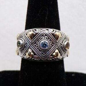 Elegant Balinese Gemstone Band Ring – Sterling Silver & 18K Gold Accents Size 8